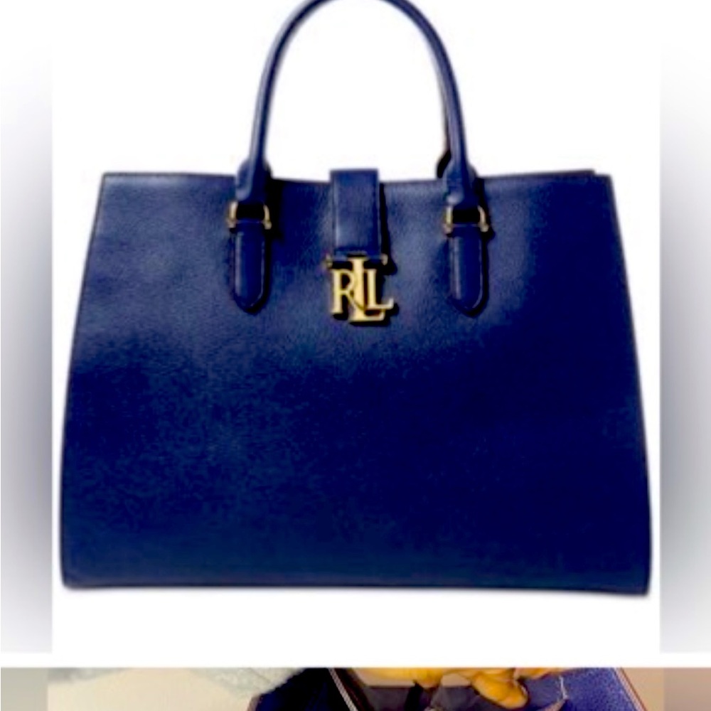 Ralph Lauren tote.  Navy blue - goes well with a dress or jeans.  Never used!